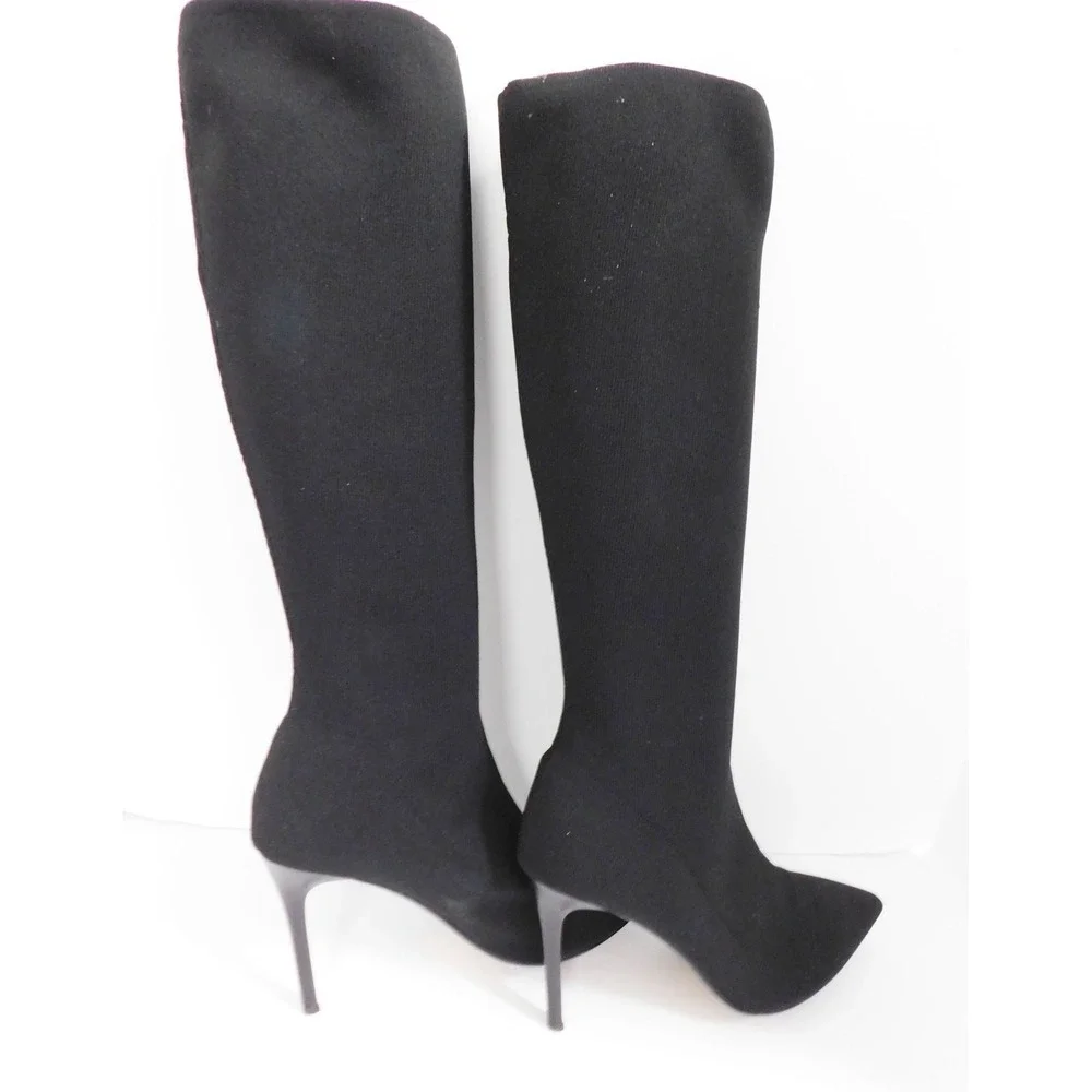 Saks Fifth Avenue Black Stretch‎ Fabric Tall Fashion Boots 9 M